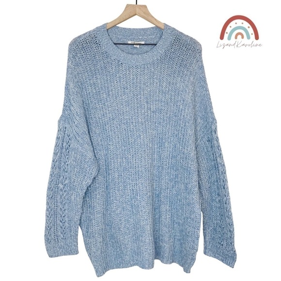 New! American Eagle Chunky Knit Oversized Longline Lattice Cozy Crewneck Sweater - Picture 2 of 9